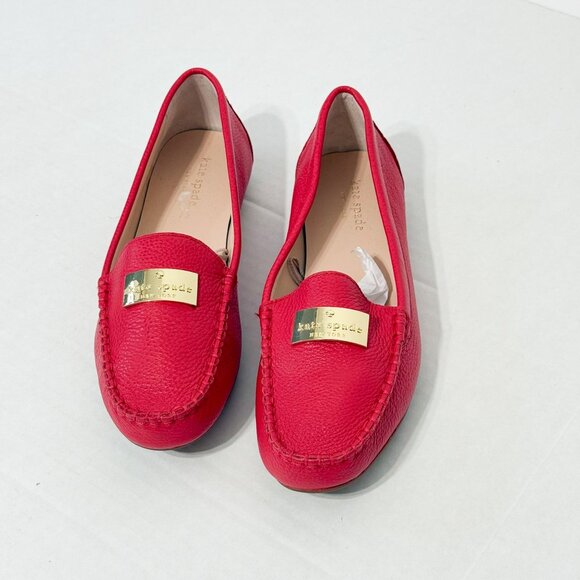 Kate Spade Corrie NWOB Sz 7.5 Coral Red Pebble Leather Women's Loafers Flat Shoe - Picture 4 of 7